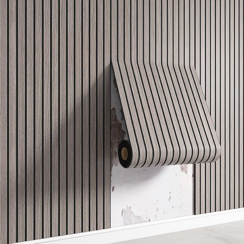 Self-Adhesive Wallpaper Slotted Vertical Wood Grain Wall Panels Bedroom Office Living Room Wall And Ceiling Decor Wall Stickers