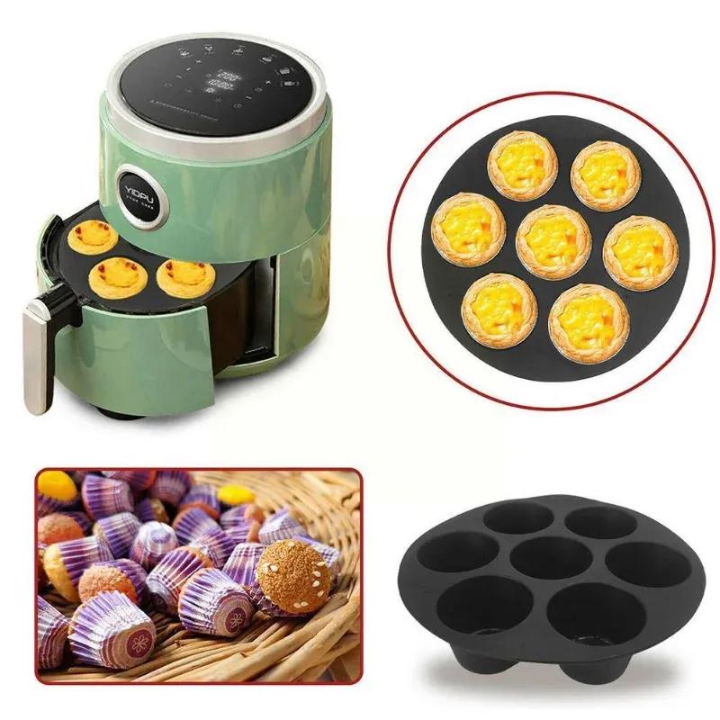 18cm/20cm Silicone Air Fryer Baking Molds 7-cavity Baking Muffin Cups Pan Cake Mold Cupcake Baking Kitchen Cake Gadgets Z3u4