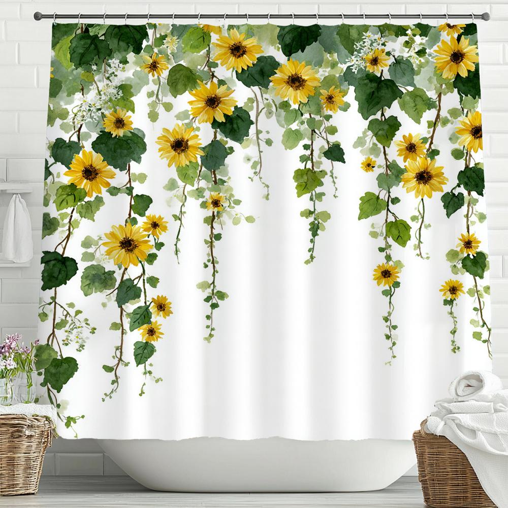 

Beautiful Sunflower Flowers Shower Curtain Partition Hanging Bathroom Curtain With Hooks Washable Home Decoration Curtain W60H190(CM)-1 Pcs