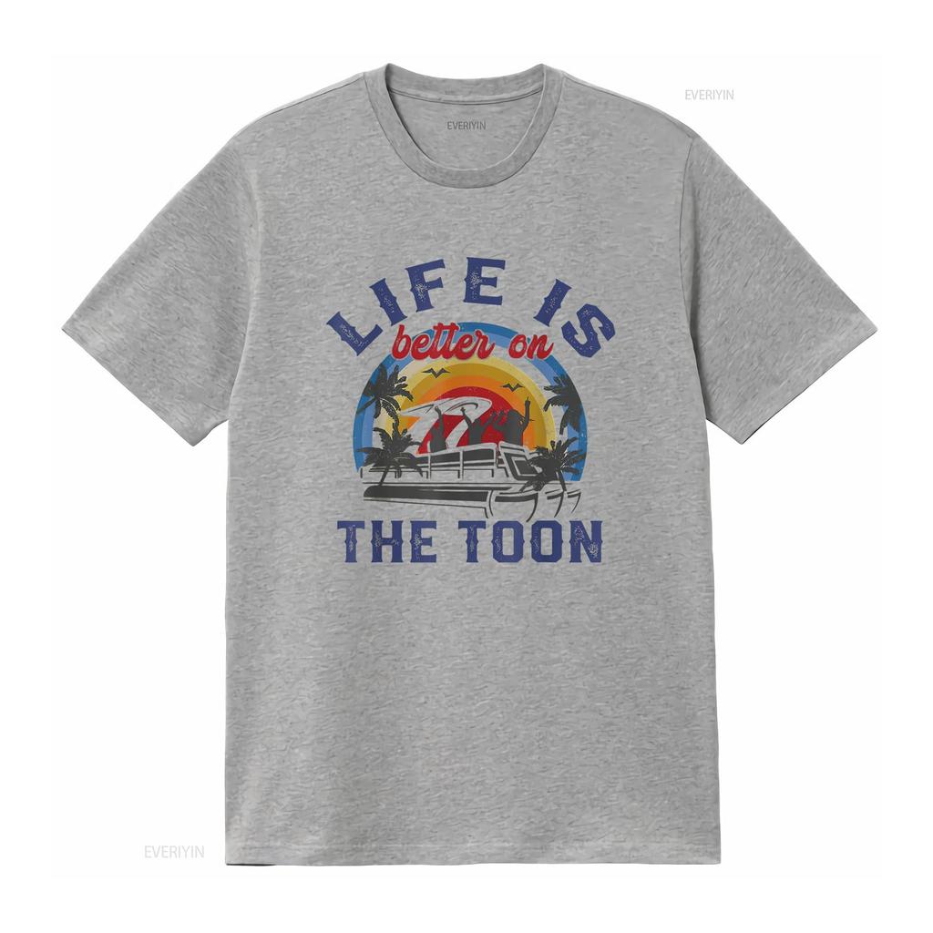 Womens Life Is Better On The Toon Funny Pontoon Boat Boating T Shirt Black 2XL vintage Washed Unisex homme Slightly Casual