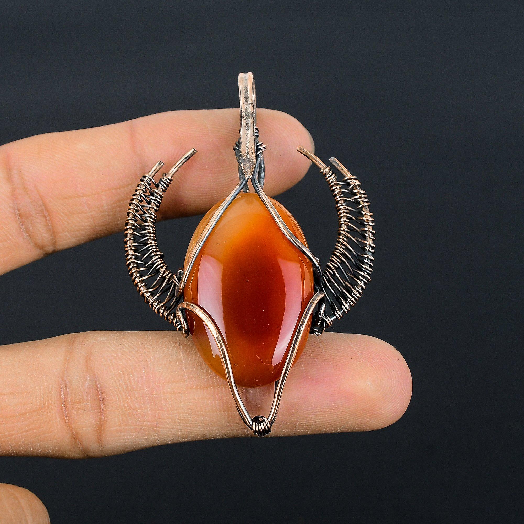 

Carnelian 999 Copper Wire Wrapped Pendant, Handmade Gemstone Pendant Jewelry, Gifts For Wife Brand New Pendant 2.55 Inches