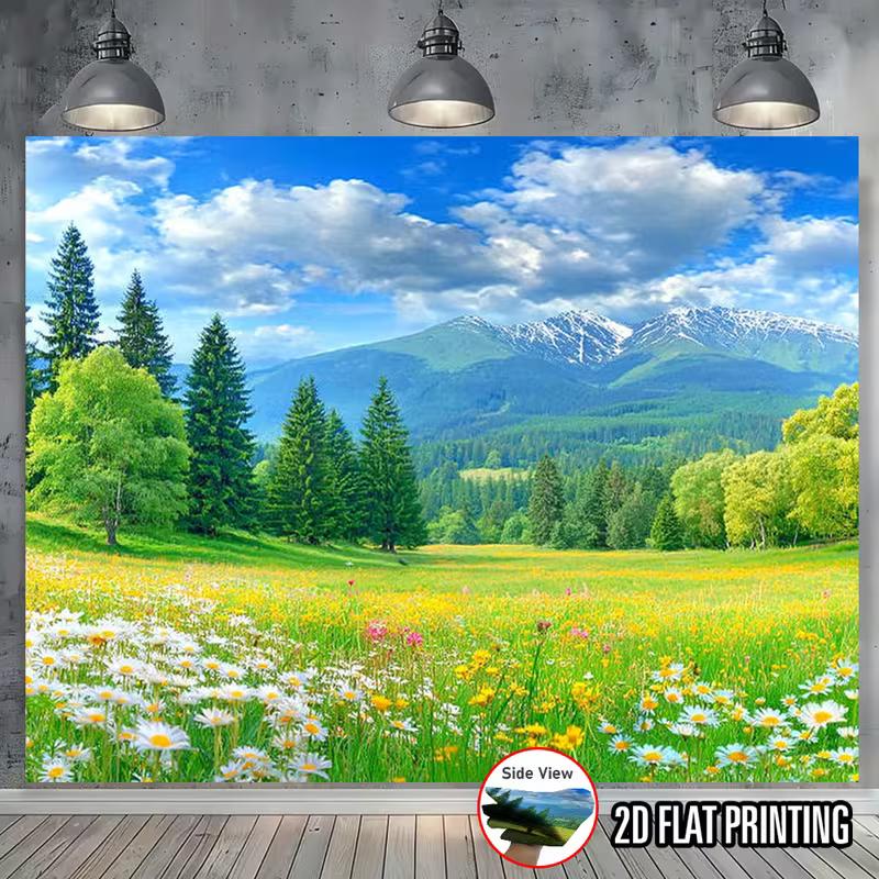 2D Mountain Meadow Backdrop with Wildflowers Background Cloth