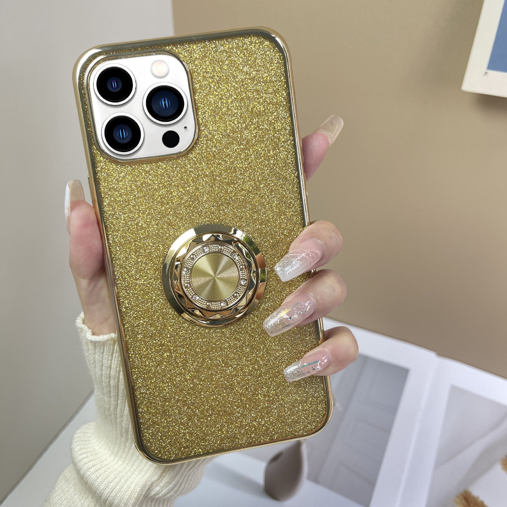 

Чехол-подставка с вращающимся кольцом Diamond для iPhone 13 Pro Max с гальванической защитой краев 13 Pro золотой