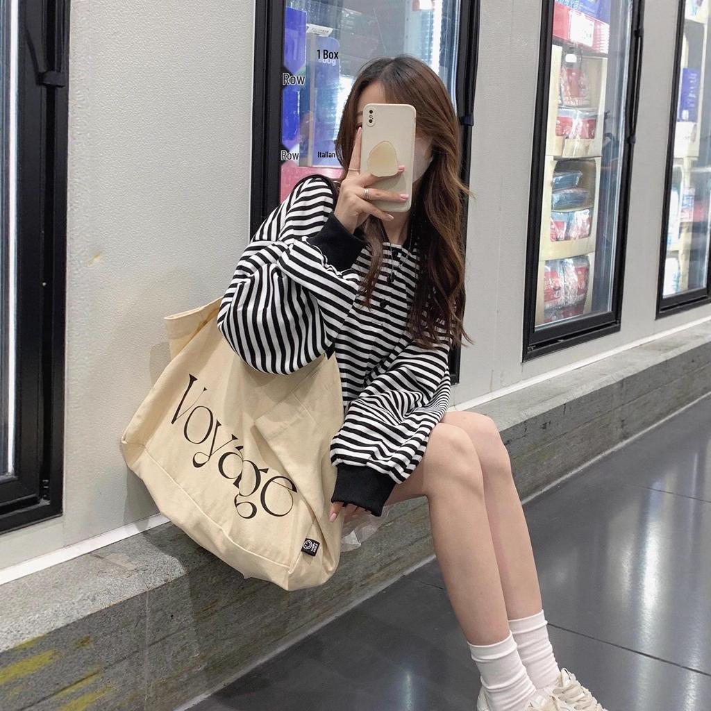Women's Striped Oversized Hoodie Dress - Plus Size, Mid-Length, Spring/Autumn