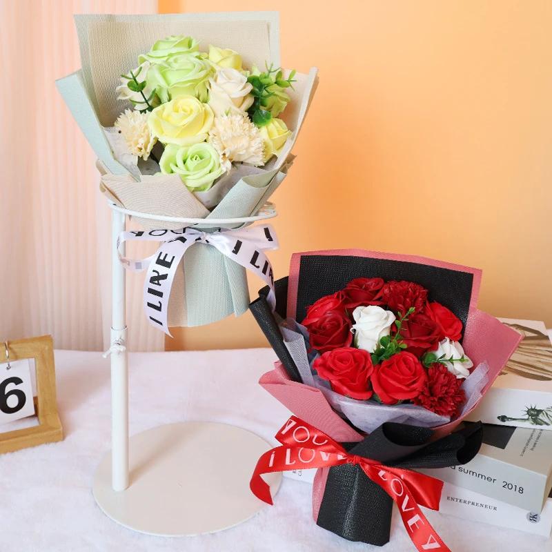 Artificial Soap Flower Preserved Bouquet Pink Rose Realistic for Mothers Day Valentines Day Anniversary Romantic Gift Decoration