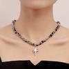 Vintage Beaded Crossed Star Necklace for Women Fashion Aesthetic Y2k Jewelry