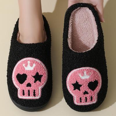New Halloween Crown Skull Cartoon Warm Winter Cotton Slippers for Couples Home Indoor Cotton Slippers