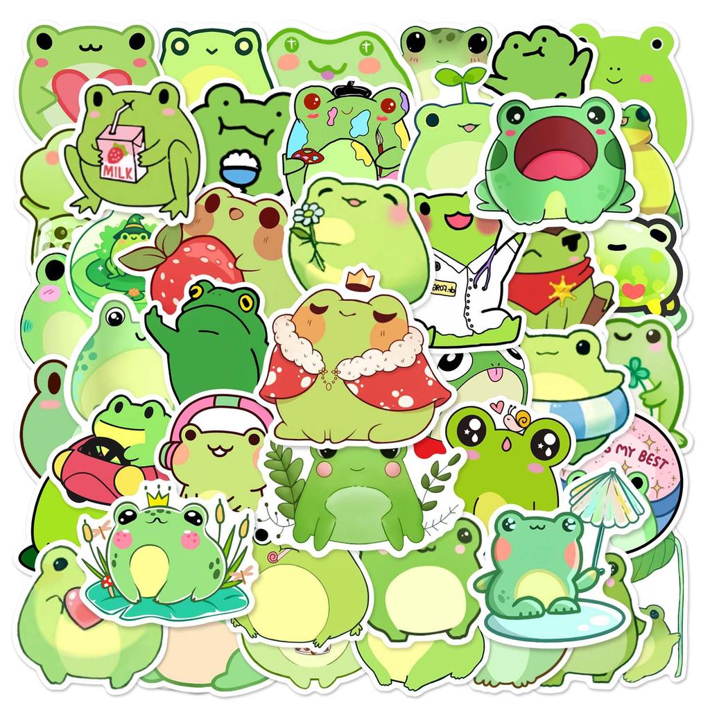 50Pcs Kawaii Frog Cartoon Graffiti Stickers Cute Animal Meme Decal Diy Luggage Laptop Phone Guitar Bike Skateboard Kid Toys
