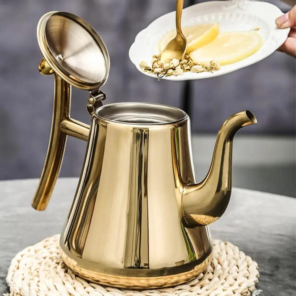 1.0L/1.5L/2.0L Thickened Stainless Steel Teapot Hotel Restaurant Household Induction Cooking Flower Tea Pot