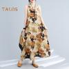 Boho Plus Size Cotton Linen Dress for Women Summer Sleeveless Printed Loose Long Dress Casual Round Neck Maxi Tank Dress