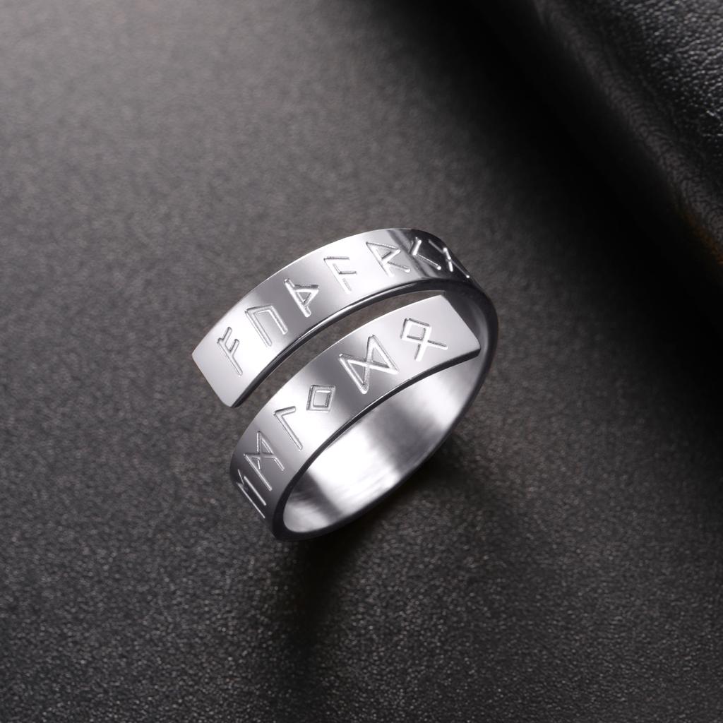 Viking Norse Runes Adjustable Ring for Men Women Stainless Steel Vintage Couple Jewelry Gift Amulet