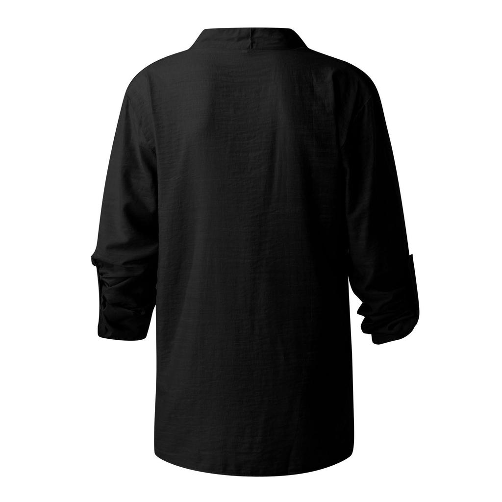 Designer Spring Summer Men's Casual Cotton Linen Color Long Sleeve Shirts Loose Stand Collar Shirts