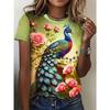 Women's Fashion Oil Floral Pattern Fashion Short Sleeve Round Neck Top Casual