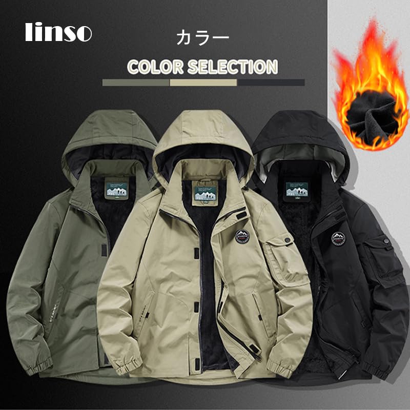 QINPHEN Windproof Jacket for Outdoor Cold Weather Water and Ideal for and Size XL Men's Fleece-Lined Climbing, Protection, Repellent, Breathable,