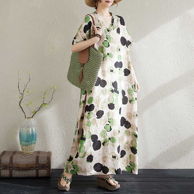 Summer Cotton and Linen Printed Loose and Simple Long Skirt, Women's Skirt Thin