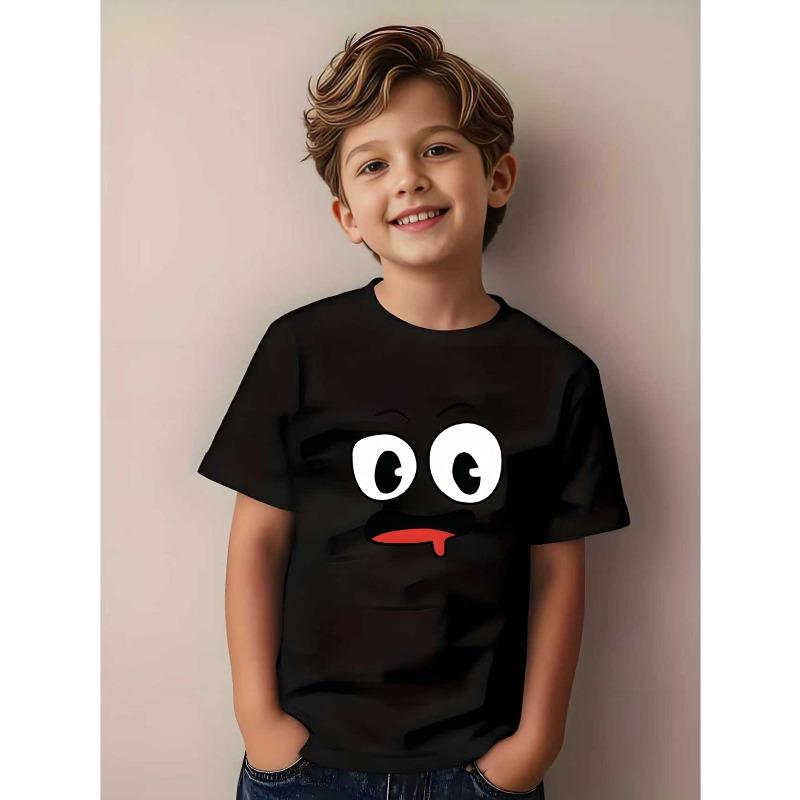 

European sizes Summer Boys Trendy Short-Sleeve T-Shirt Featuring Quirky Expressions And Cartoon Designs, Perfect for Outdoor Casual Wear 98cm чёрный