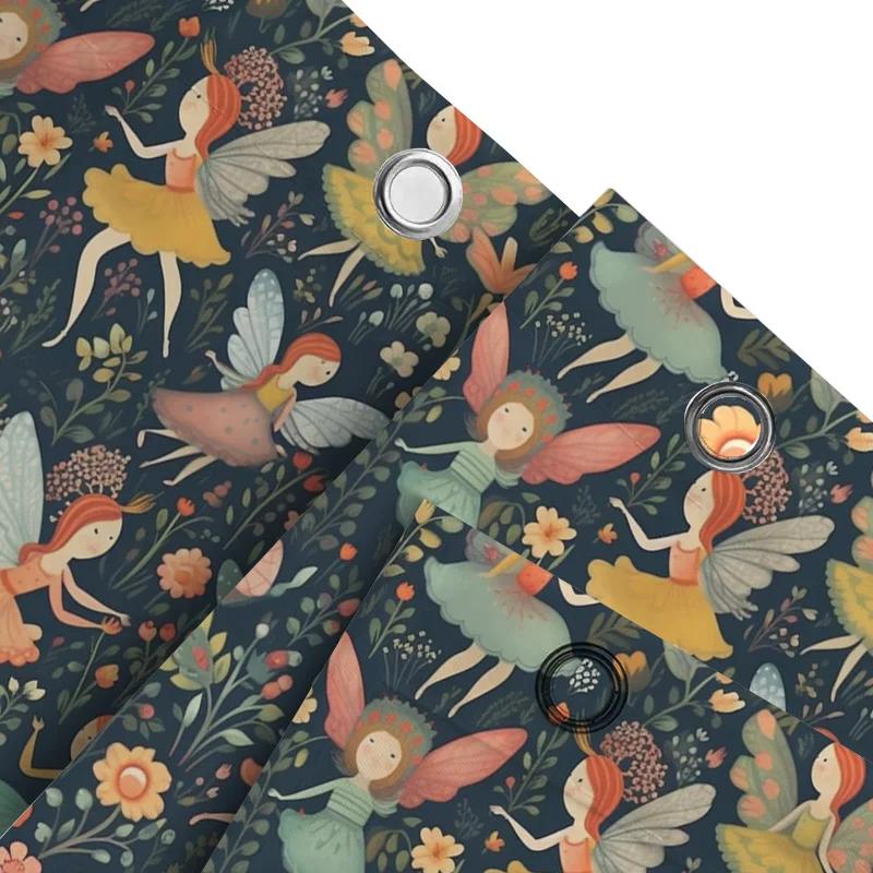Whimsical Fairy Garden Shower Curtain Colorful Floral Design For Bathroom Decor Extra Long Waterproof Fabric With Hooks Incl