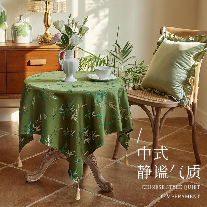 

Jacquard Polyester Fabric Dining Room Tablecloth Embroidery Bamboo Leaf Pattern Retro Table Cloth New Chinese Style Home Decor 60x60cm