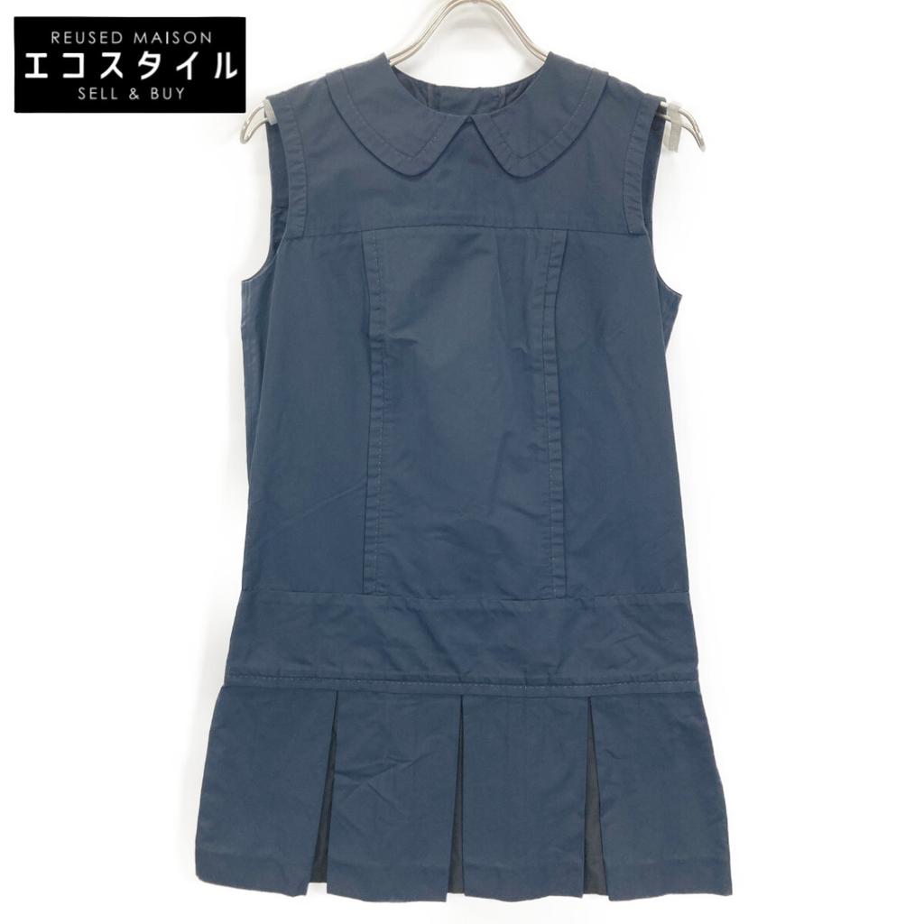 Louis Vuitton 12 Stainless Steel Navy Polyester X Silk Back Button Sleeveless Frill Dress Dress 38 NavyUsed