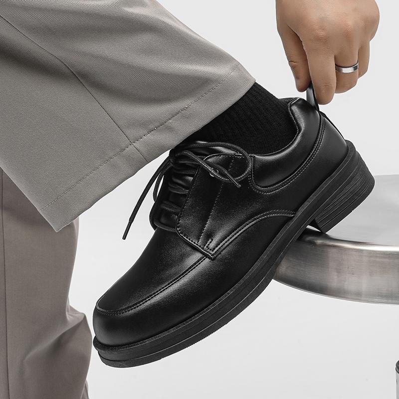 Solid-color classic men lace-up casual leather shoes comfortable square-toed office shoes anti-slip and versatile business shoes