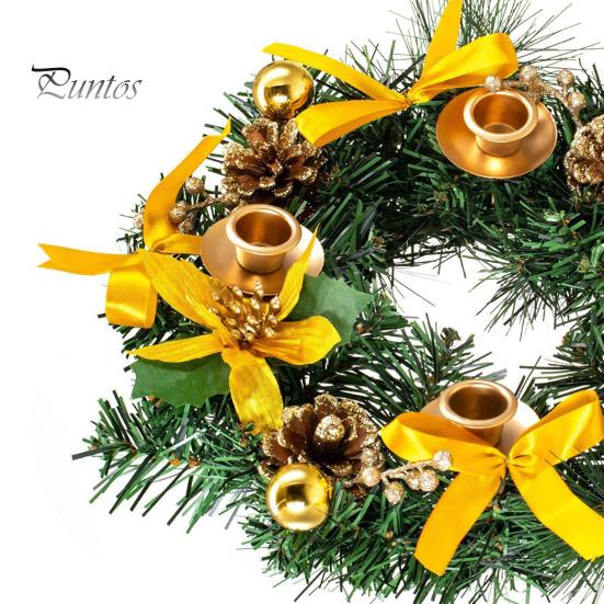 Christmas Wreath 12 Inch Reusable Artificial Pine Needle Wreath with 4 Candle Holders Christmas Wreath with Ribbon Pinecone Berries for Home