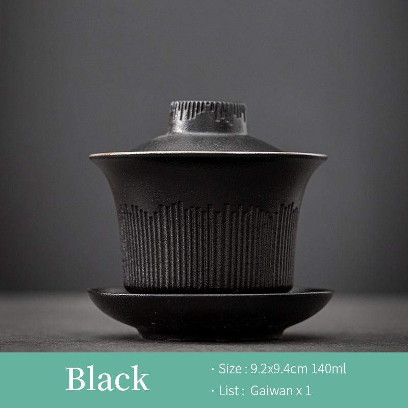 140ml Blue Stone Glaze Ceramic Gaiwan Vintage Sancai Bowl Japanese Style Tea Ceremony Bowl