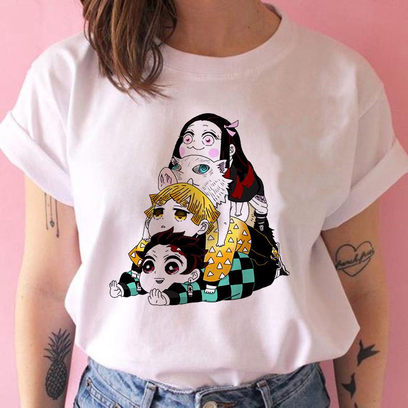 2023 New Women T-Shirt Kimetsu No Yaiba Demon Slayer Top Female T Shirt Harajuku Streetwear O-Neck Casual Ladies Tees Clothing