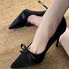 Fashion 2025 New Women's Exquisite Bow 9cm High Heels Pointed Tone Shallow Mouth Black Fine Heels Banquet Casual Women's Shoes