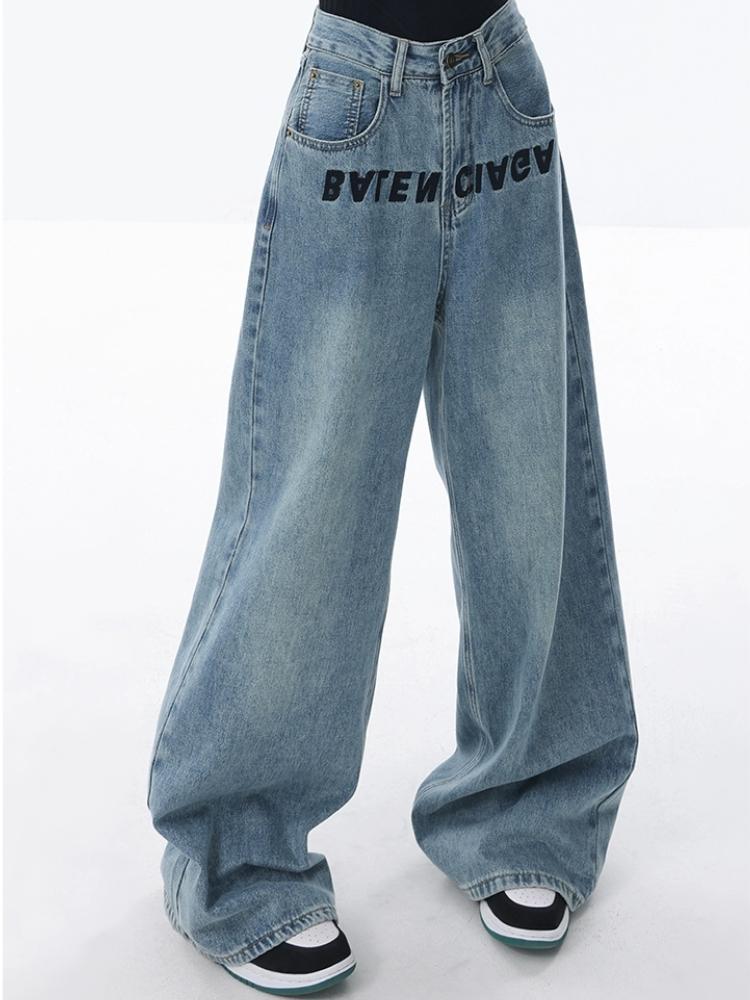 

2000-е винтажные новые синие свободные джинсы, женская мода, дизайн с вышивкой, широкие брюки, уличная одежда, Эстетические повседневные брюки для мытья полов XL синий