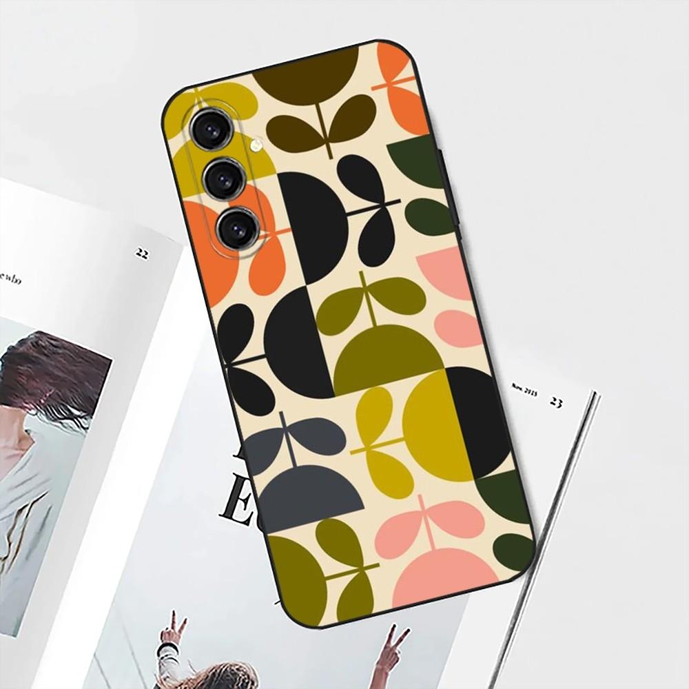 Multi Stem Orla K-Kiely Folio Phone Case For Samsung S25,S24,S21,S22,S23,S30,Ultra,S20,Plus,Fe,Lite,Note,10 Black Soft Shell