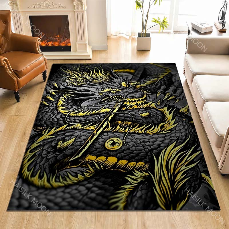 1PC Black Dragon Flames, Fierce Carpet for Living Room Bedroom Sofa Home Decor Rus Non-slip Floor Mat Luxury Gift Multiple Sizes