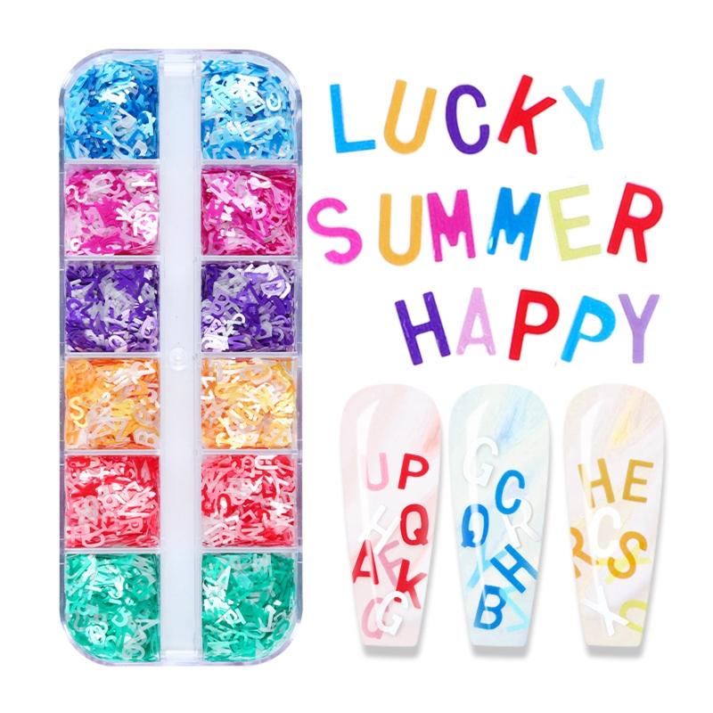 12Grids/Box English Letters Glitter Sequins Flakes Resin UV Epoxy Mold Fillings Nail Art Decorations DIY Crafts Decor