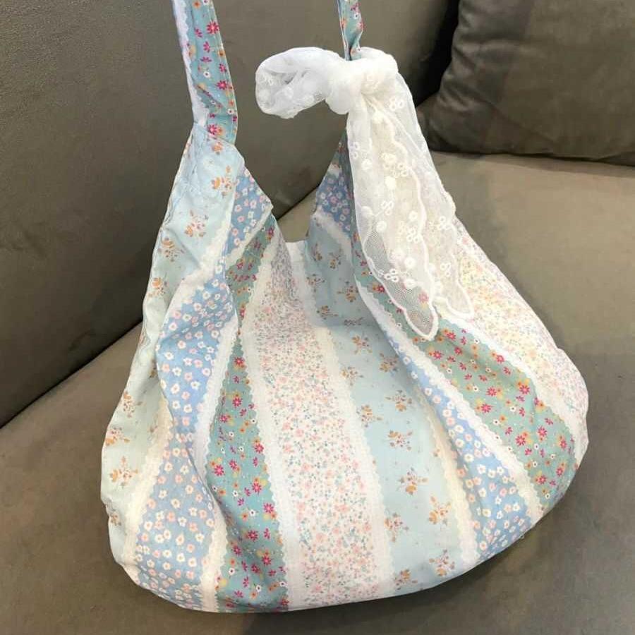 Borsa in tessuto floreale francese pieghevole portatile in tela borsa da spiaggia borsa per la spesa