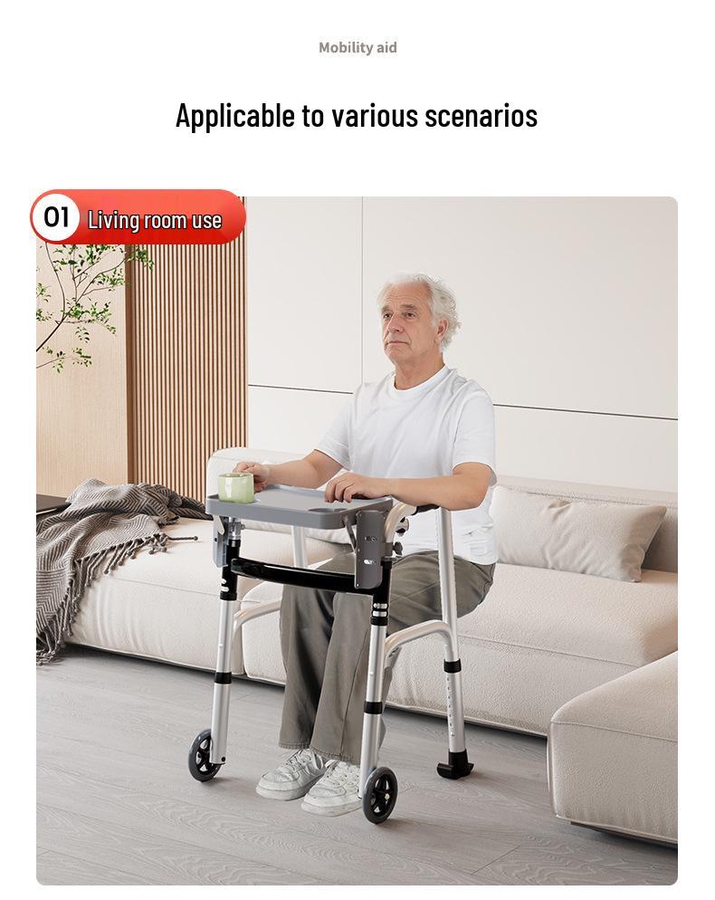 Elderly Walker with Wheeled Trolley and Handrail for Assisted Walking and Lower Limb Training