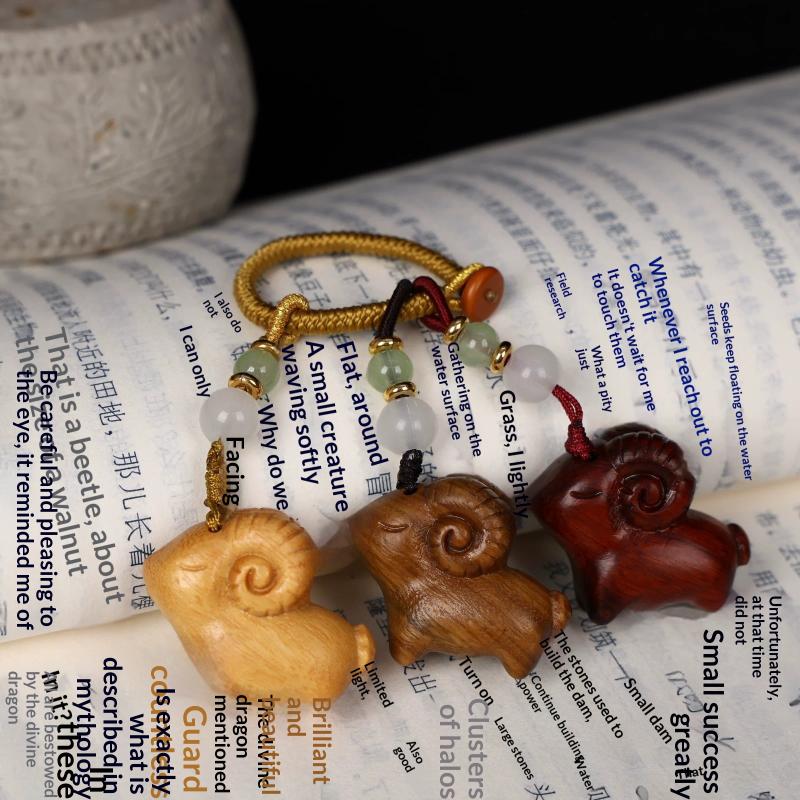 1/3Pcs Goat Sandalwood Keychain Hanging Key Chain Wood Carving Pendant Textured Animal Keyring Accessory For Parties Keys