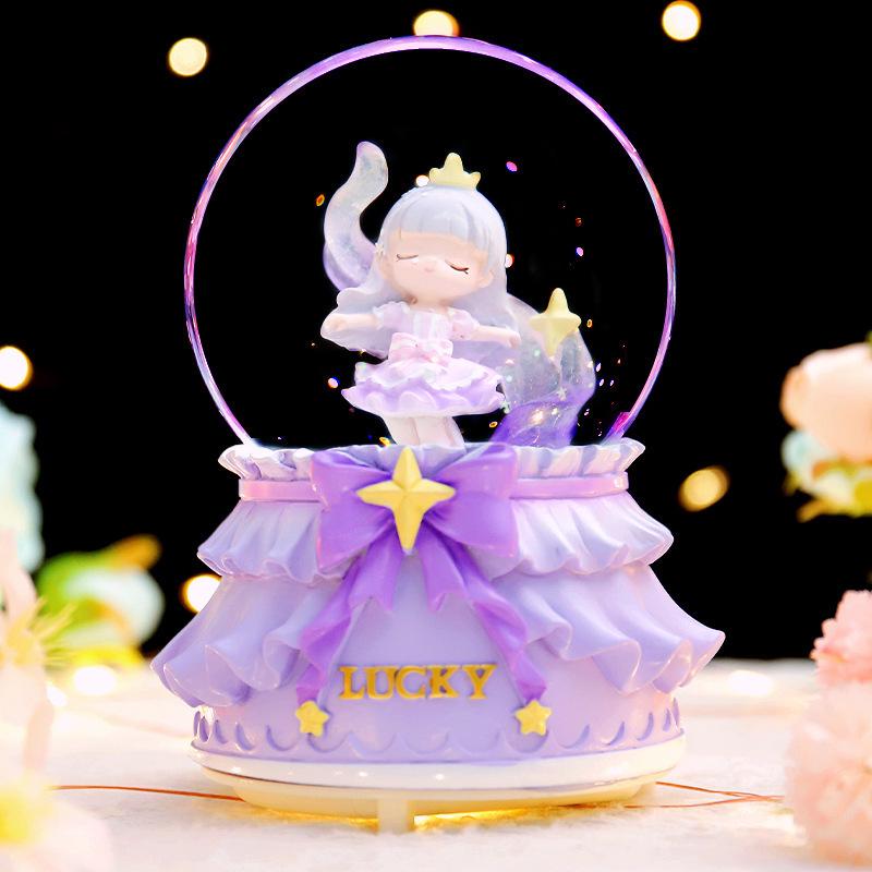 Iridescent Castle Snowfall Crystal Ball Music Box for Kids - Dreamy Fairy Tale Carriage.