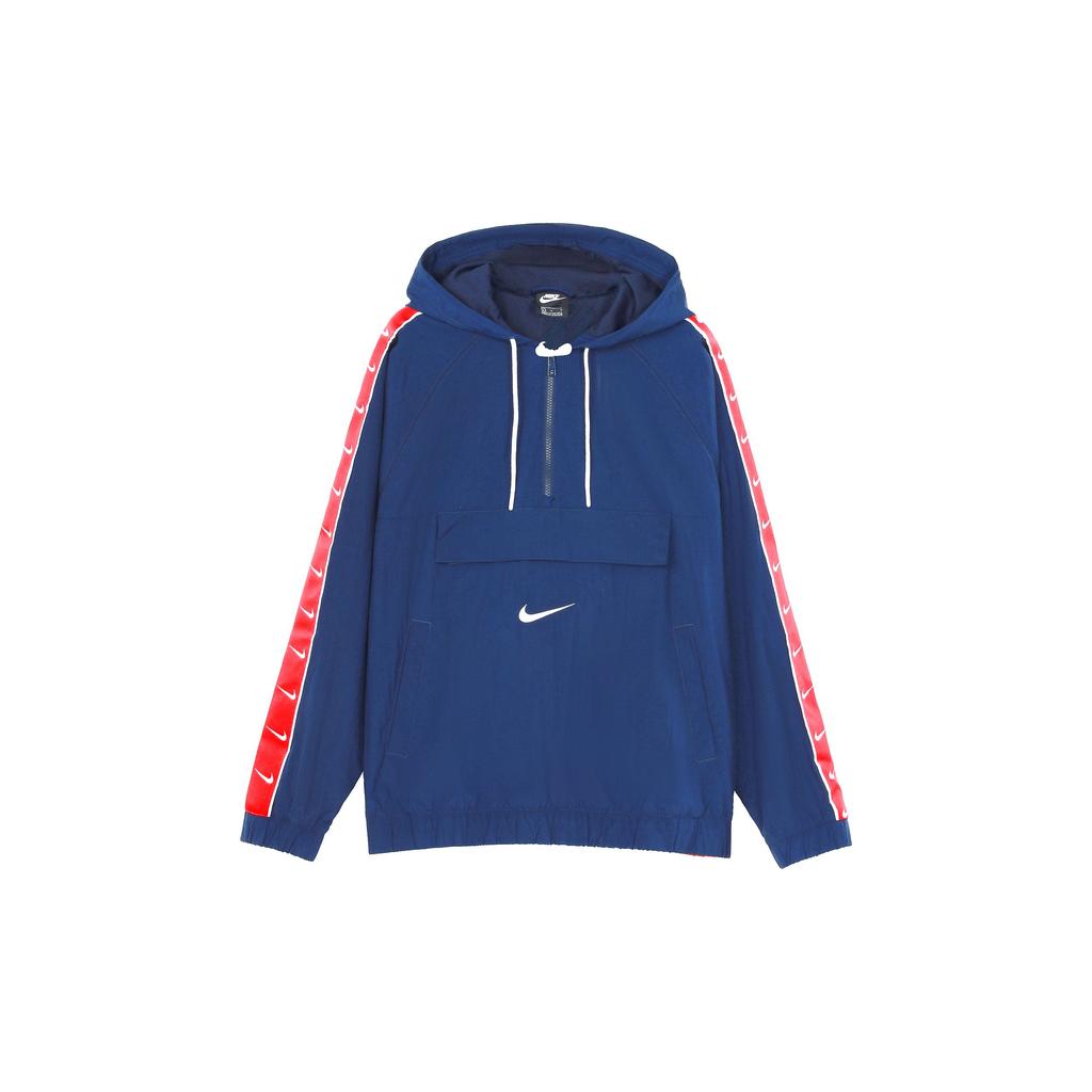 Nike Big Swoosh Half-Zip Hooded Jacket Men Outerwear Blue Red CV9168-451