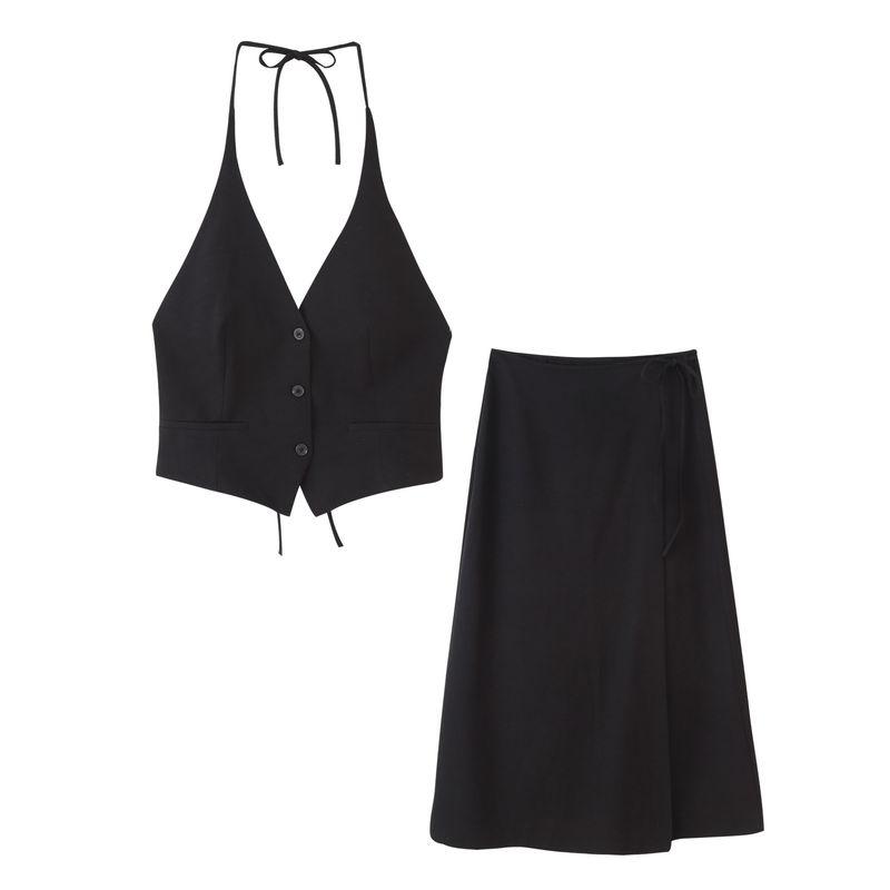 Kaslead New Women clothes Western Style Fashion Neck Collar Vest Skirt 2010745 3067415