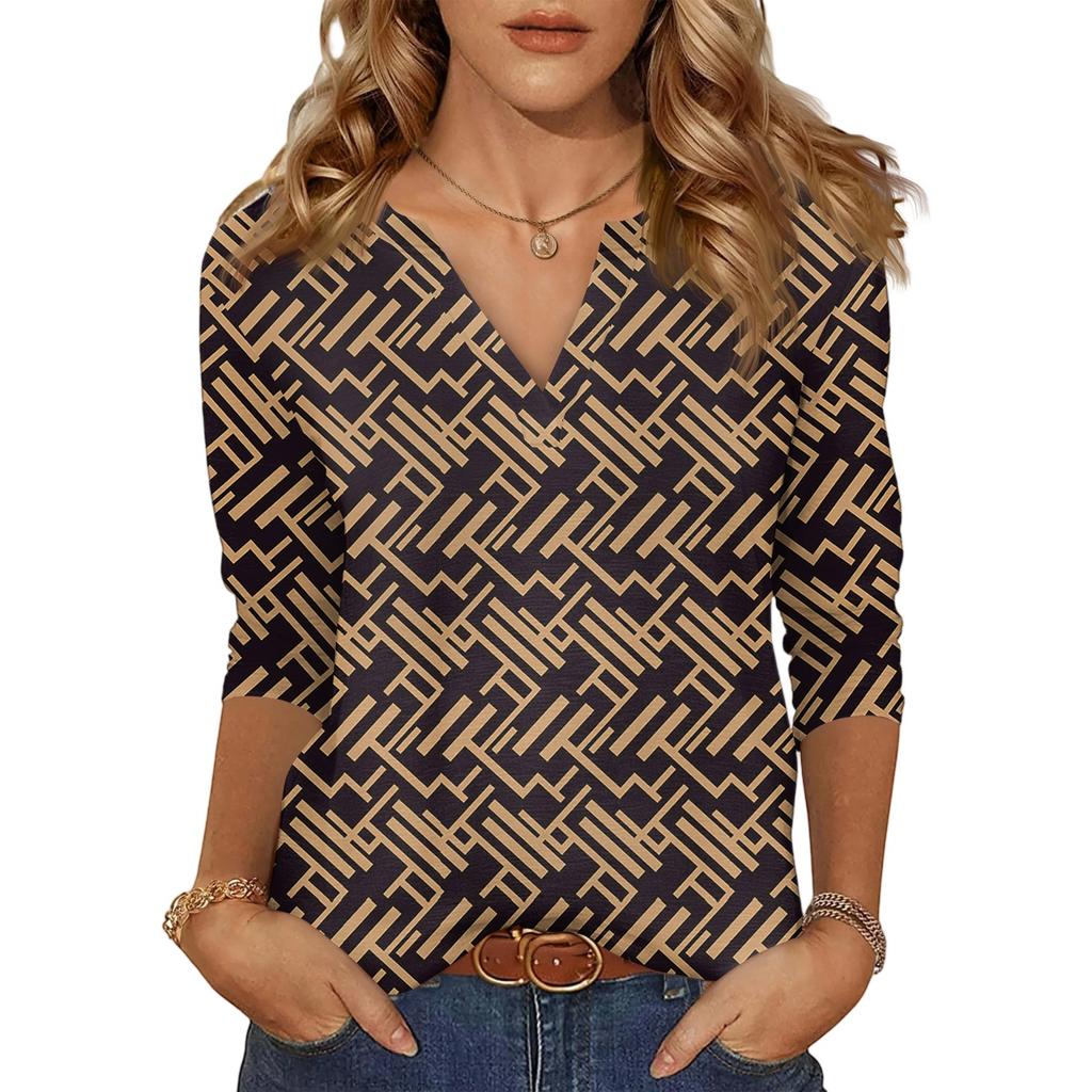 Women's Casual Fashion Sexy Comfortable V-Neck Floral Seven Sleeve Top