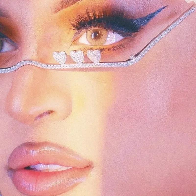 Fashion Crystal Glasses Frames Diamond Decoration No Lens Half Metal Glasses Frame Woman Luxury Eyewear