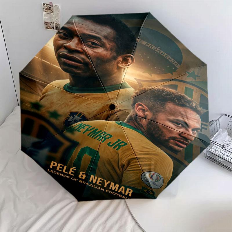 1 PC Automatic Folding Umbrella - Brazil National Football Team Pattern, Portable & Foldable Design with 8 Ribs, Christmas Birthday Gifts