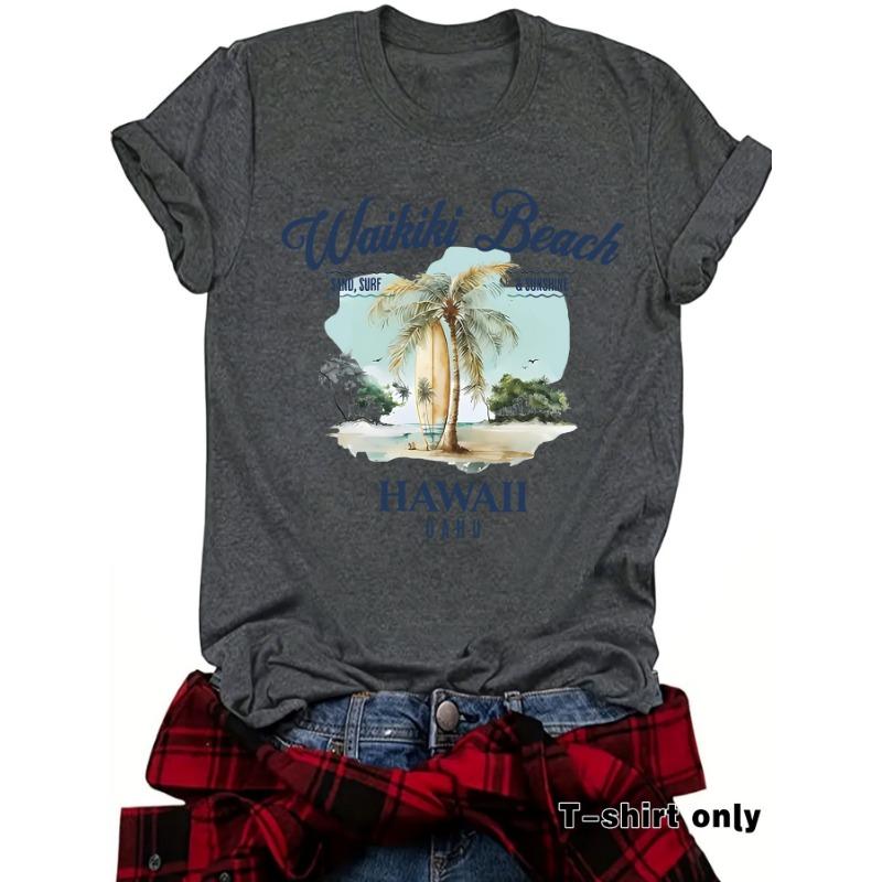 

Женская модная гавайская рубашка с круглым вырезом и узором для серфинга, свободная, с коротким рукавом XXL темно серый