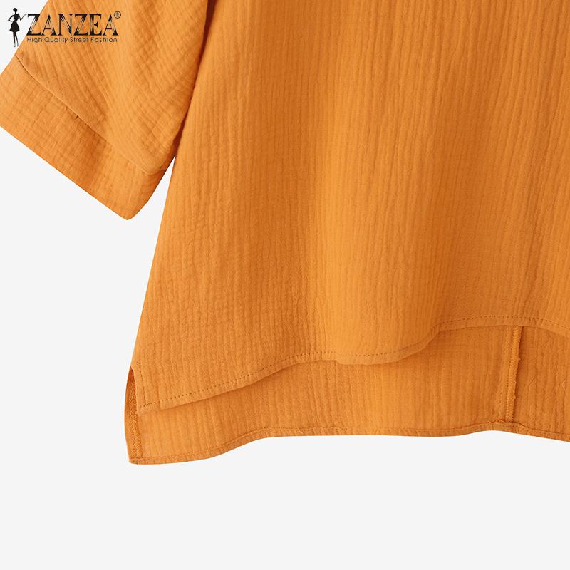 ZANZEA Women Classic Collar Loose 3/4 Sleeve Solid Blouse