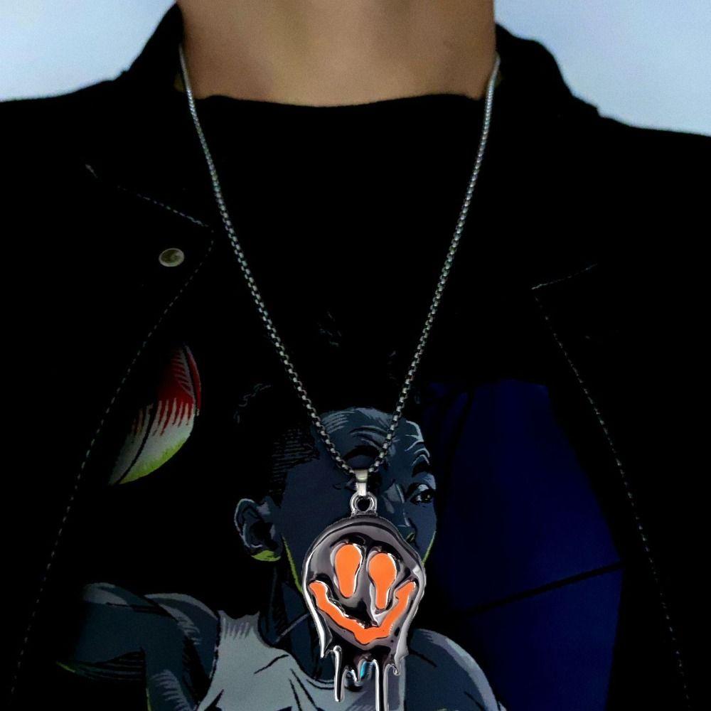 Punk Halloween Skull Necklace Zinc Zinc Alloy Hip Hop Neck Chains Simple Luminous Pendant Necklace  Halloween