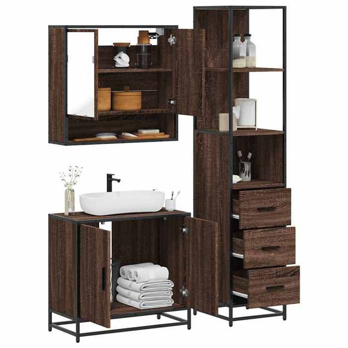 VidaXL Ensemble de meubles de salle de bain 3 pcs Chêne marron, armoire de rangement, armoire de bain, meuble de toilette 3301159