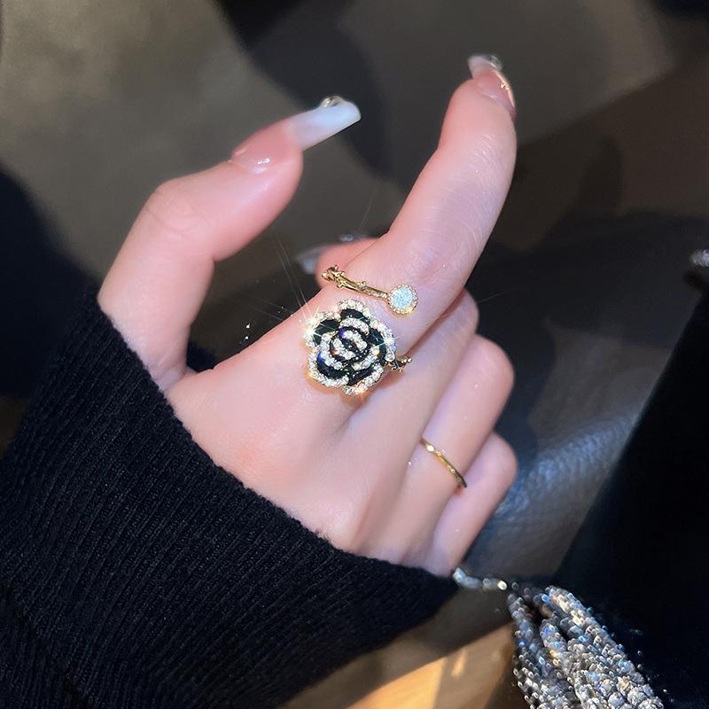 Anillo de Camelia con Pedrería Retro - Joyería de Moda para Mujer para el Dedo Índice con Forma de Flor de Rosa