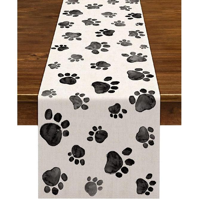 Nepnuser Dog Paw Print Table Runner Puppy Dog Birthday Party Decoration Farmhouse Dining Room Kitchen Home Decor (13" x 72")