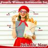 5-piece Set French Women's Red Beret Mime Costume Accessories Set Chiffon Scarf, Gloves, Oval Sunglasses, Vintage French Theme