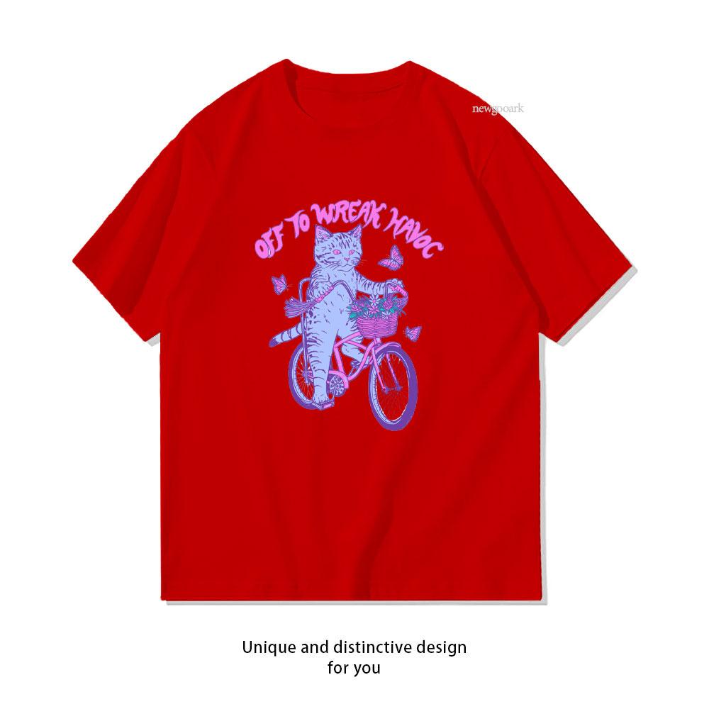 naughty cat Off To Wreak Havoc TShirt woman man Casual cotton graphic t shirts Creative streetwear Classic Oneck shirt S
