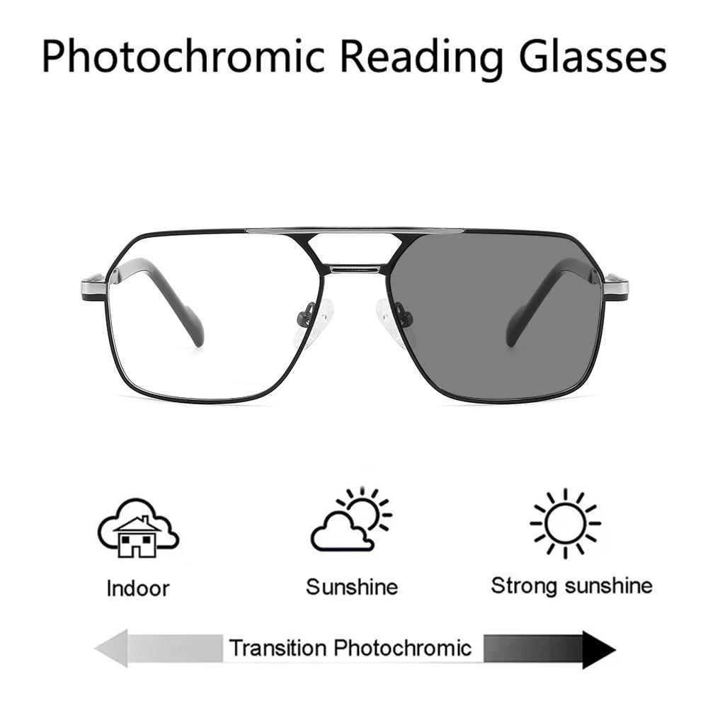 

Photochromic Reading Glasses for Men Small Size Reading Sunglasses Men Classic Double Bridge Optical Glasses Woman with Recipe +250